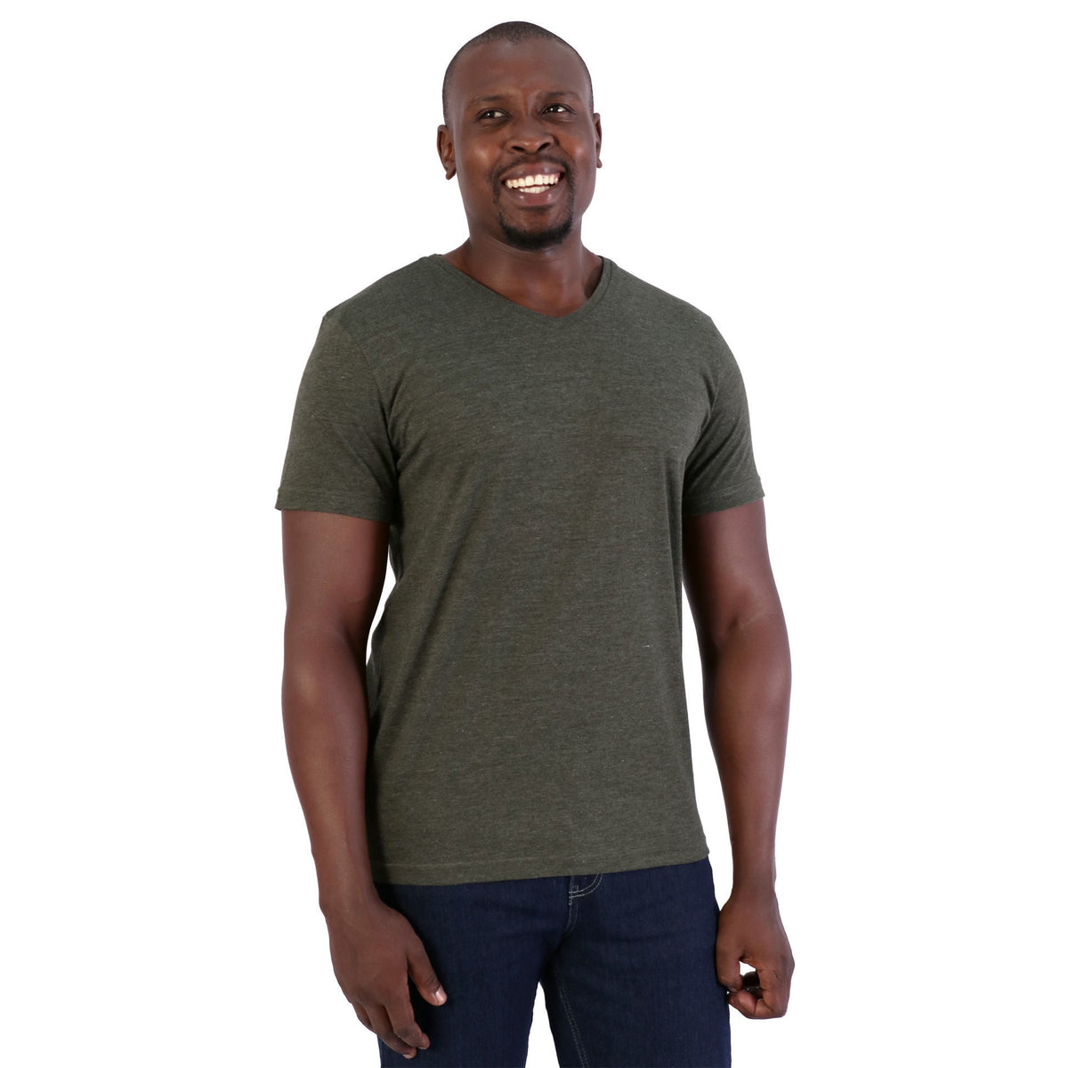 140g Urban Lifestyle V-Neck T-Shirt  -  Army green melange - While Stocks Last