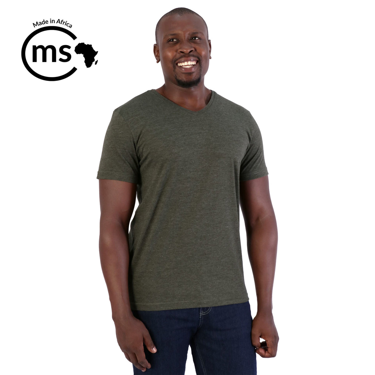 140g Urban Lifestyle V-Neck T-Shirt  -  Army green melange - While Stocks Last