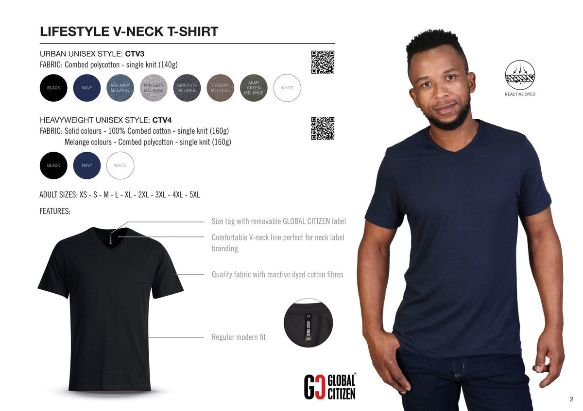 140g Urban Lifestyle V-Neck T-Shirt - Navy -  End Of Range