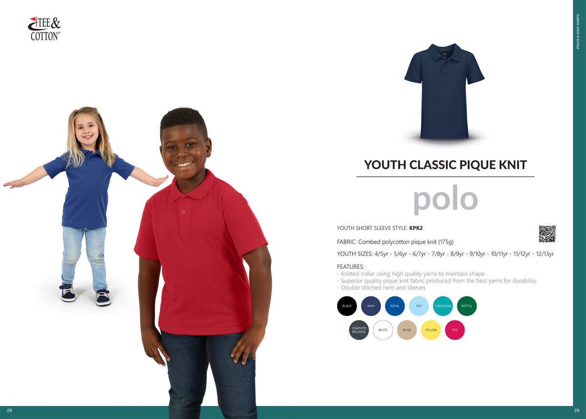 175g Youth Classic Pique Knit Polo - Black - End Of Range
