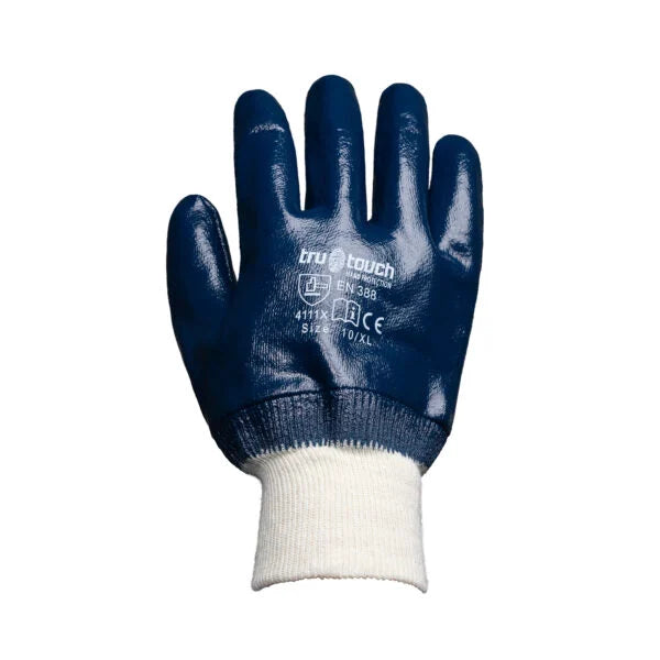 Tru Touch Blue Nitrile Heavy Duty Knit Wrist Gloves Size XL/10