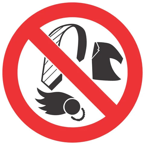 No Loose Clothing, Ties, Jewellery And Unconfined Long Hair safety sign (PV12)