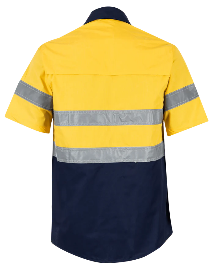 Navy/Yellow Hi-Vis Shirt 100% Cotton Short Sleeve
