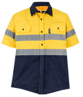 Navy/Yellow Hi-Vis Shirt 100% Cotton Short Sleeve